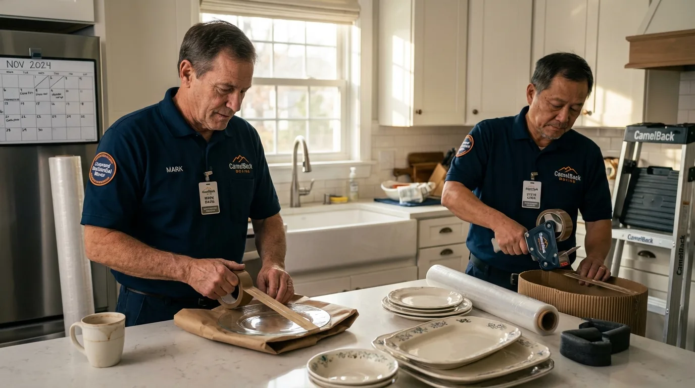 Professional crew packing kitchen dishware in San Pablo, CA